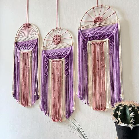 SlenyuBridal Sun Wall Decor Dream Catcher - Macrame Wall Hanging Sunrise Wall Art Boho Dreamcatchers Woven Tapestry, Rustic Colorful Room Decor for Bedroom Living Room Nursery (Sunrise) Purple in Saudi Arabia
