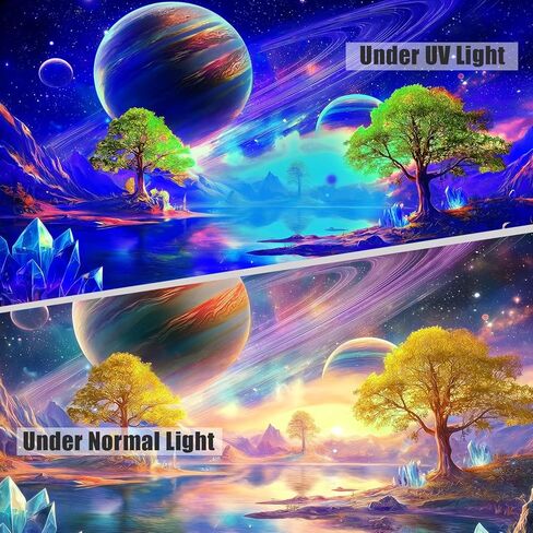 Raoycla Blacklight Galaxy Space Tapestry, UV Reactive Planet Cosmic Mountain Stars Landscape Glow in The Dark Starry Night Art Aesthetic Wall Tapestries for Bedroom Living Room Home Decor (60" x 40") in Saudi Arabia