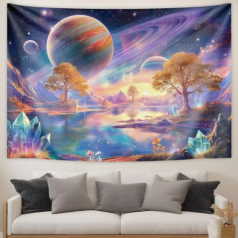Raoycla Blacklight Galaxy Space Tapestry, UV Reactive Planet Cosmic Mountain Stars Landscape Glow in The Dark Starry Night Art Aesthetic Wall Tapestries for Bedroom Living Room Home Decor (60" x 40") in Saudi Arabia