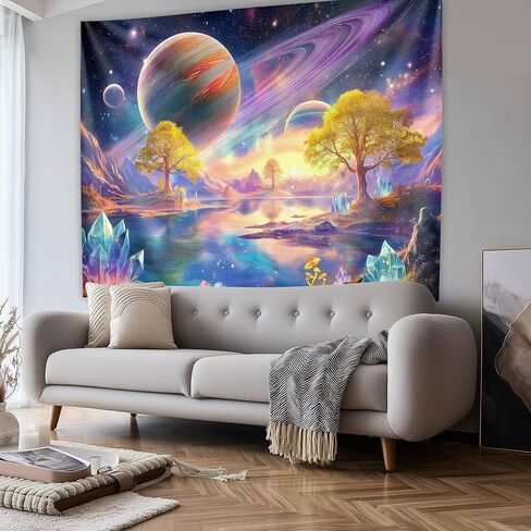 Raoycla Blacklight Galaxy Space Tapestry, UV Reactive Planet Cosmic Mountain Stars Landscape Glow in The Dark Starry Night Art Aesthetic Wall Tapestries for Bedroom Living Room Home Decor (60" x 40") in Saudi Arabia