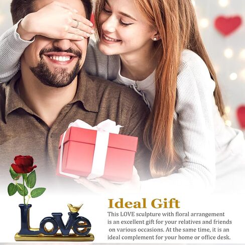 ديكور علامة الحب Dosker مع تماثيل الورد والأزرق والذهبي لسطح الطاولة، ديكور المنزل منحوتة تجريدية لغرفة المعيشة وغرفة النوم in Kuwait