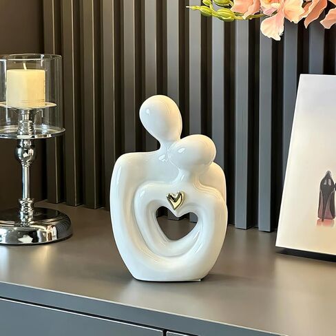 JXCBXJ Hugging Couple Statues Ceramic,Figure Statue for Home Decorations, Modern Romantic Sculptures for Living Room Bedroom Office Decor,Gift for Anniversary Valentine Birthday (White Gold M) in Saudi Arabia