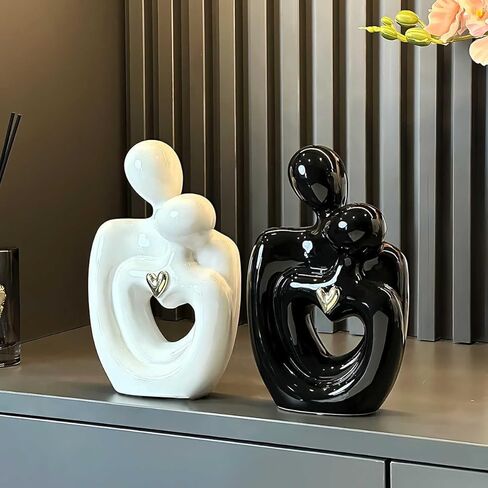 JXCBXJ Hugging Couple Statues Ceramic,Figure Statue for Home Decorations, Modern Romantic Sculptures for Living Room Bedroom Office Decor,Gift for Anniversary Valentine Birthday (White Gold M) in Saudi Arabia