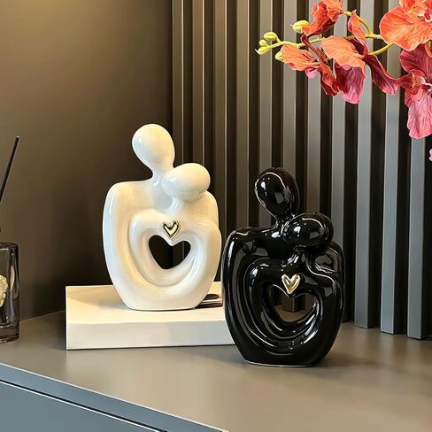 JXCBXJ Hugging Couple Statues Ceramic,Figure Statue for Home Decorations, Modern Romantic Sculptures for Living Room Bedroom Office Decor,Gift for Anniversary Valentine Birthday (White Gold M) in Saudi Arabia