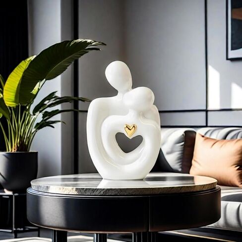 JXCBXJ Hugging Couple Statues Ceramic,Figure Statue for Home Decorations, Modern Romantic Sculptures for Living Room Bedroom Office Decor,Gift for Anniversary Valentine Birthday (White Gold M) in Saudi Arabia