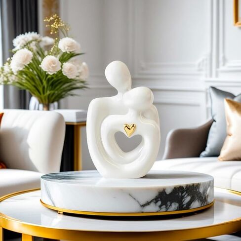 JXCBXJ Hugging Couple Statues Ceramic,Figure Statue for Home Decorations, Modern Romantic Sculptures for Living Room Bedroom Office Decor,Gift for Anniversary Valentine Birthday (White Gold M) in Saudi Arabia
