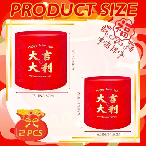2 Pcs New Year Blessing Bucket New Year Lucky Tube Spring Festival Lucky Decoration Chinese Good Luck Bucket Planter Red Flower Arrangement Bucket for Indoor Home Office Decoration in Saudi Arabia