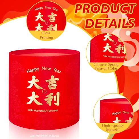 2 Pcs New Year Blessing Bucket New Year Lucky Tube Spring Festival Lucky Decoration Chinese Good Luck Bucket Planter Red Flower Arrangement Bucket for Indoor Home Office Decoration in Saudi Arabia