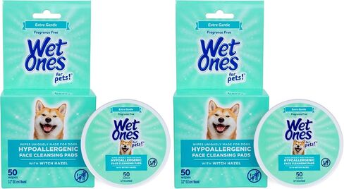 Wet Ones for Pets Hypoallergenic Face Cleansing Pads for Dogs, Fragrance Free, 50ct | Small, Round Dog Face Cleaning Wipes, Extra Gentle Disposable Dog Face Wipes in Kuwait