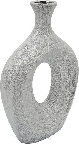 Decorative Vase for Home Decor – Glam Silver Ceramic Vase with Beaded Cut-Out Design, Tall Centerpiece for Living Room or Table Displays, Flower Vases for Bouquet Styling – 13", Silver in Saudi Arabia