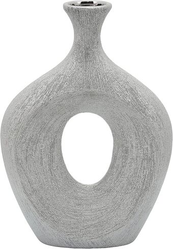 Decorative Vase for Home Decor – Glam Silver Ceramic Vase with Beaded Cut-Out Design, Tall Centerpiece for Living Room or Table Displays, Flower Vases for Bouquet Styling – 13", Silver in Saudi Arabia