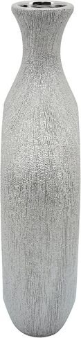 Decorative Vase for Home Decor – Glam Silver Ceramic Vase with Beaded Cut-Out Design, Tall Centerpiece for Living Room or Table Displays, Flower Vases for Bouquet Styling – 13", Silver in Saudi Arabia
