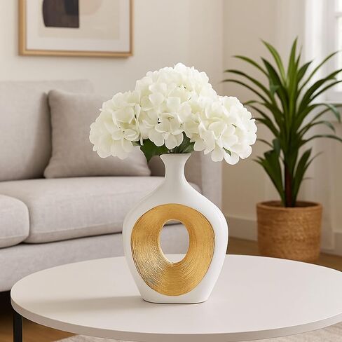 Decorative Vase for Home Decor – Glam Silver Ceramic Vase with Beaded Cut-Out Design, Tall Centerpiece for Living Room or Table Displays, Flower Vases for Bouquet Styling – 13", Silver in Saudi Arabia