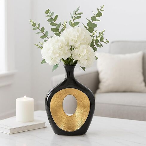 Decorative Vase for Home Decor – Glam Silver Ceramic Vase with Beaded Cut-Out Design, Tall Centerpiece for Living Room or Table Displays, Flower Vases for Bouquet Styling – 13", Silver in Saudi Arabia