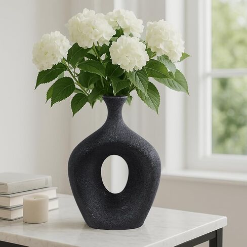 Decorative Vase for Home Decor – Glam Silver Ceramic Vase with Beaded Cut-Out Design, Tall Centerpiece for Living Room or Table Displays, Flower Vases for Bouquet Styling – 13", Silver in Saudi Arabia