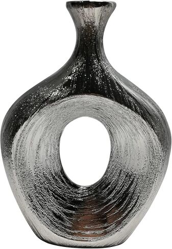 Decorative Vase for Home Decor – Glam Silver Ceramic Vase with Beaded Cut-Out Design, Tall Centerpiece for Living Room or Table Displays, Flower Vases for Bouquet Styling – 13", Silver in Saudi Arabia