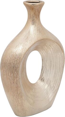 Decorative Vase for Home Decor – Glam Silver Ceramic Vase with Beaded Cut-Out Design, Tall Centerpiece for Living Room or Table Displays, Flower Vases for Bouquet Styling – 13", Silver in Saudi Arabia