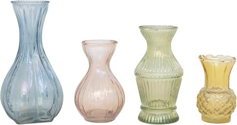 Creative Co-Op Various Decorative Debossed Glass Vases, Multicolor, Set of 4 in Saudi Arabia