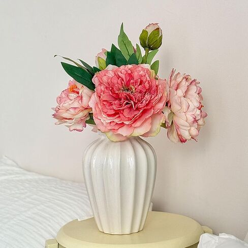 White Ceramic Vase, 7.87 Inch Flower Vase for Bouquet, Minimalist Modern Home Decor for Centerpieces, Cabinet, Living Room, Table, Bathroom in Saudi Arabia