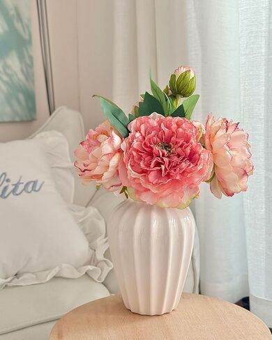 White Ceramic Vase, 7.87 Inch Flower Vase for Bouquet, Minimalist Modern Home Decor for Centerpieces, Cabinet, Living Room, Table, Bathroom in Saudi Arabia
