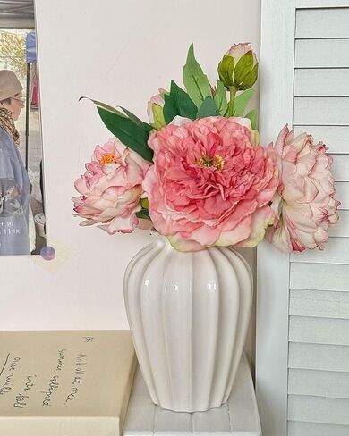 White Ceramic Vase, 7.87 Inch Flower Vase for Bouquet, Minimalist Modern Home Decor for Centerpieces, Cabinet, Living Room, Table, Bathroom in Saudi Arabia