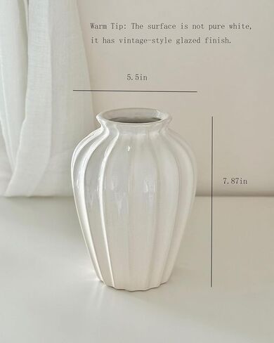 White Ceramic Vase, 7.87 Inch Flower Vase for Bouquet, Minimalist Modern Home Decor for Centerpieces, Cabinet, Living Room, Table, Bathroom in Saudi Arabia