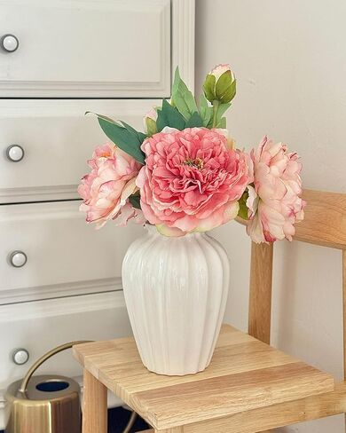 White Ceramic Vase, 7.87 Inch Flower Vase for Bouquet, Minimalist Modern Home Decor for Centerpieces, Cabinet, Living Room, Table, Bathroom in Saudi Arabia