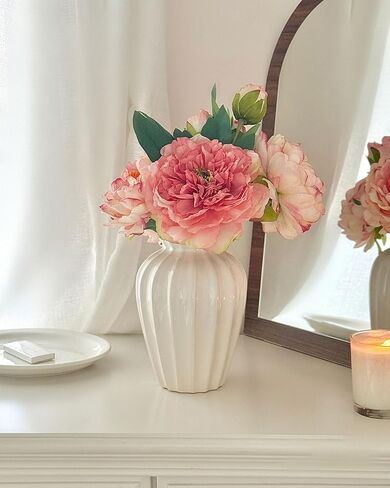 White Ceramic Vase, 7.87 Inch Flower Vase for Bouquet, Minimalist Modern Home Decor for Centerpieces, Cabinet, Living Room, Table, Bathroom in Saudi Arabia
