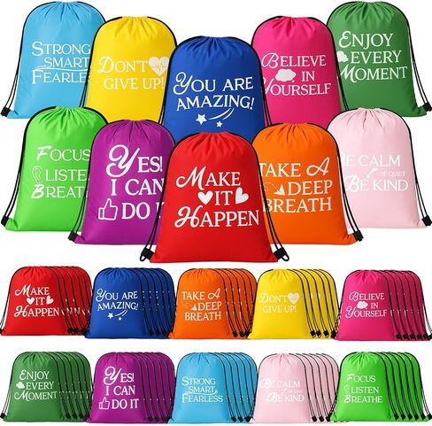 Kacctyen 60 Pcs Employee Appreciation Gifts Bags Bulk Drawstring Backpack 13" x 17" Thank You Inspiration Gifts Motivational Sports Sack Pack Gym Team Bag for Women Men Teachers Coworker Manager in Kuwait