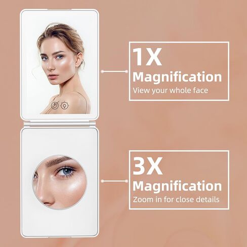 Makeup Mirror,1X&3X Magnifying Lighted Vanity Mirror with 3 Color Setting Modes&Dimmable Touch Screen,Portable,Foldable for Women (White) in Saudi Arabia