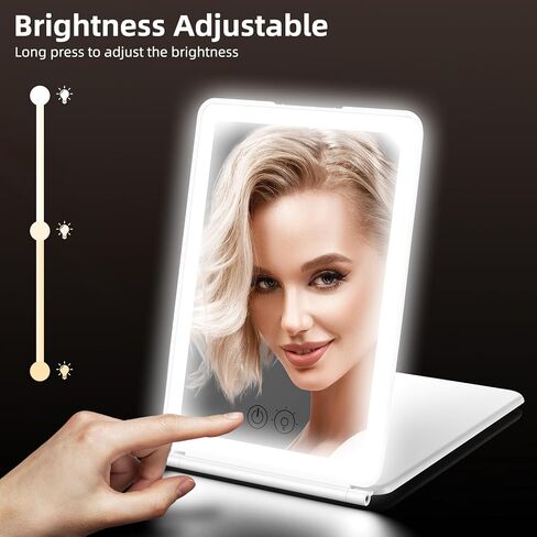 Makeup Mirror,1X&3X Magnifying Lighted Vanity Mirror with 3 Color Setting Modes&Dimmable Touch Screen,Portable,Foldable for Women (White) in Saudi Arabia