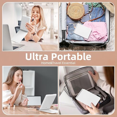 Makeup Mirror,1X&3X Magnifying Lighted Vanity Mirror with 3 Color Setting Modes&Dimmable Touch Screen,Portable,Foldable for Women (White) in Saudi Arabia