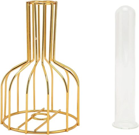 Modern Metal Flower Vase with Glass Tubes, Golden Decorative Vase for Home Office Living Room Bedroom Boho Style Centerpiece in Saudi Arabia
