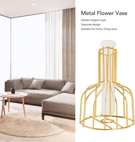 Modern Metal Flower Vase with Glass Tubes, Golden Decorative Vase for Home Office Living Room Bedroom Boho Style Centerpiece in Saudi Arabia
