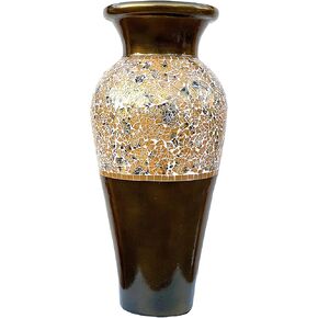 Zorigs Floor Vase, 18 Inch Mosaic Vase – Tall Cylinder Made of Brass with Dandelion and White Glass Mosaic Pieces – Handcrafted Decorative Home Décor Accent Piece for Bedroom, Living Room, Office in Saudi Arabia