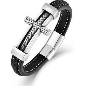 سوار متقاطع من الجلد للرجال متعدد الطبقات مضفر سوار متقاطع من الإيمان للإسورة الدينية مجوهرات معصم للرجال والأولاد in Kuwait