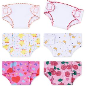 6 PCS Reborn Baby Doll Diapers Underwear Cute Pattern for 12-15 Inch Baby Dolls Reusable Doll Diapers Fits Realistic Baby Dolls in Kuwait