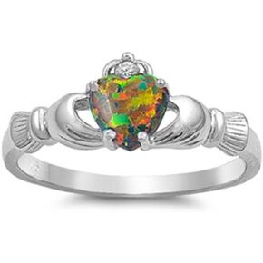 CloseoutWarehouse Heart White Simulated Opal Cubic Zirconia Claddagh Ring Gold-Toned Sterling Silver Size 8 in Saudi Arabia