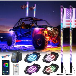 4FT Whip Light and Rock Light Combo Kit with Spring Base, Switch, App Control, Universal for UTV/ATV/RZR/SxS/Can-am, 2 Pack in Kuwait