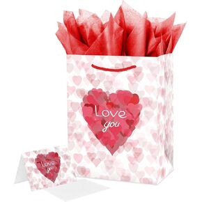 Linelglobal Large Black Valentine Gift Bag with Wrapping Paper for Women Men, Anniversary Bag 12.6" Heart Love in Kuwait