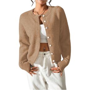 SweatyRocks Women's Button Up Crew Neck Cardigan Long Sleeve Knitted Sweater Outwear in Kuwait