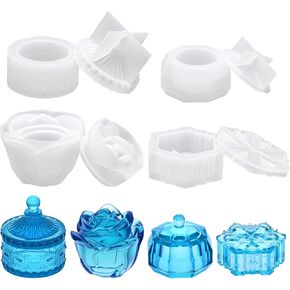 Gartful 4PCS Box Resin Molds, Silicone Jewelry Box Molds with Pyramid Trinket Epoxy Mold, Heart Organizer Mold, Round Jewelry Storage Holder and Drop Container Mold for DIY Art Casting, Candy Jar in Kuwait