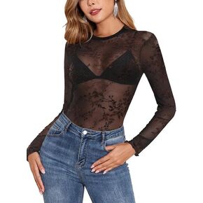 YYA Mesh Top for Women Long Sleeve Round Neck Mesh Shirt Sheer Top Solid Floral Tee Shirts S-XXL in Kuwait