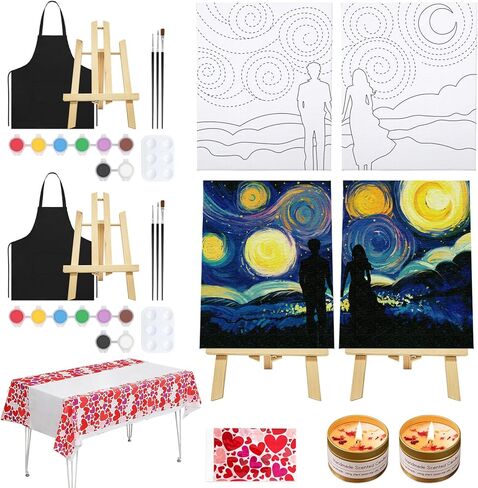 VOCHIC Date Night Idea Painting Kit for Couples Sip and Paint Kit for Adults Couples Pre Drawn Canvas to Paint for Adults Art Set Starry Sky Valentine 2 Pack 8" X 10" in Kuwait