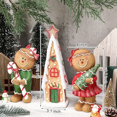 3 Pcs Christmas Tabletop Decorations, Include 9.4" Resin Gingerbread House and 2 Cute Gingerbread Men Figurines Ornament Christmas Tiered Tray Decor for Holiday Fireplace Shelf Mantel Table Display in Saudi Arabia