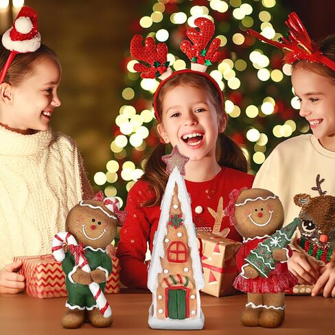 3 Pcs Christmas Tabletop Decorations, Include 9.4" Resin Gingerbread House and 2 Cute Gingerbread Men Figurines Ornament Christmas Tiered Tray Decor for Holiday Fireplace Shelf Mantel Table Display in Saudi Arabia