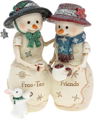 شركة Pavilion Gift Company - أصدقاء Fros-Tea - 4.5 سم من الراتنج المطلي يدويًا، تمثال BirchHearts المزدوج لرجل الثلج القابل للجمع، ديكور للعطلات، ديكور عيد الميلاد، تمثال أرنب، أرنب، عاشق الشاي in Saudi Arabia