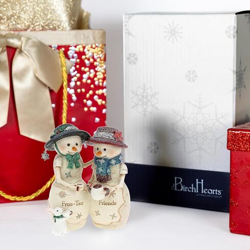 شركة Pavilion Gift Company - أصدقاء Fros-Tea - 4.5 سم من الراتنج المطلي يدويًا، تمثال BirchHearts المزدوج لرجل الثلج القابل للجمع، ديكور للعطلات، ديكور عيد الميلاد، تمثال أرنب، أرنب، عاشق الشاي in Saudi Arabia