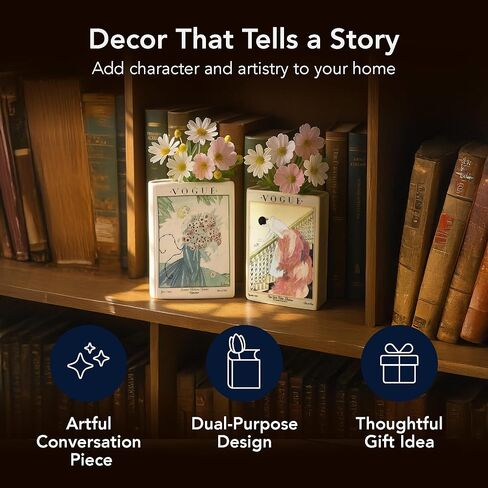 American Art Decor Vintage Vogue Magazine Ceramic Book Vase Set, 2pc Tabletop Vases for Bibliophiles & Fashionistas - Bookish Flower Vase for Book Lovers, Storage Organizer, Fall Decor Gifts in Kuwait