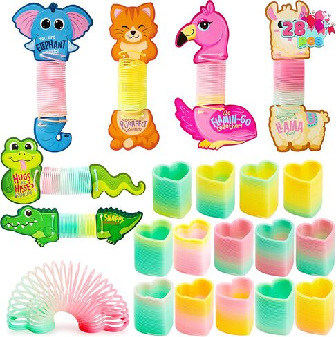 Joyin 28 حزم البطاقات الحيوانية مع Coil Springs Rainbow Springs ، ألعاب لفائف تخفيف الإجهاد مع بطاقات لجوائز تبادل الفصول الدراسية للأطفال ، تفضل الحفلات in Kuwait
